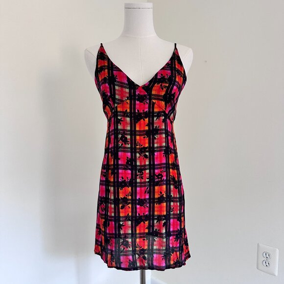 Free People Jerra Slip Dress – Pink Plaid & Floral Mini – Size XS - Picture 6 of 9